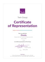 Twin Group Certificate of Representation